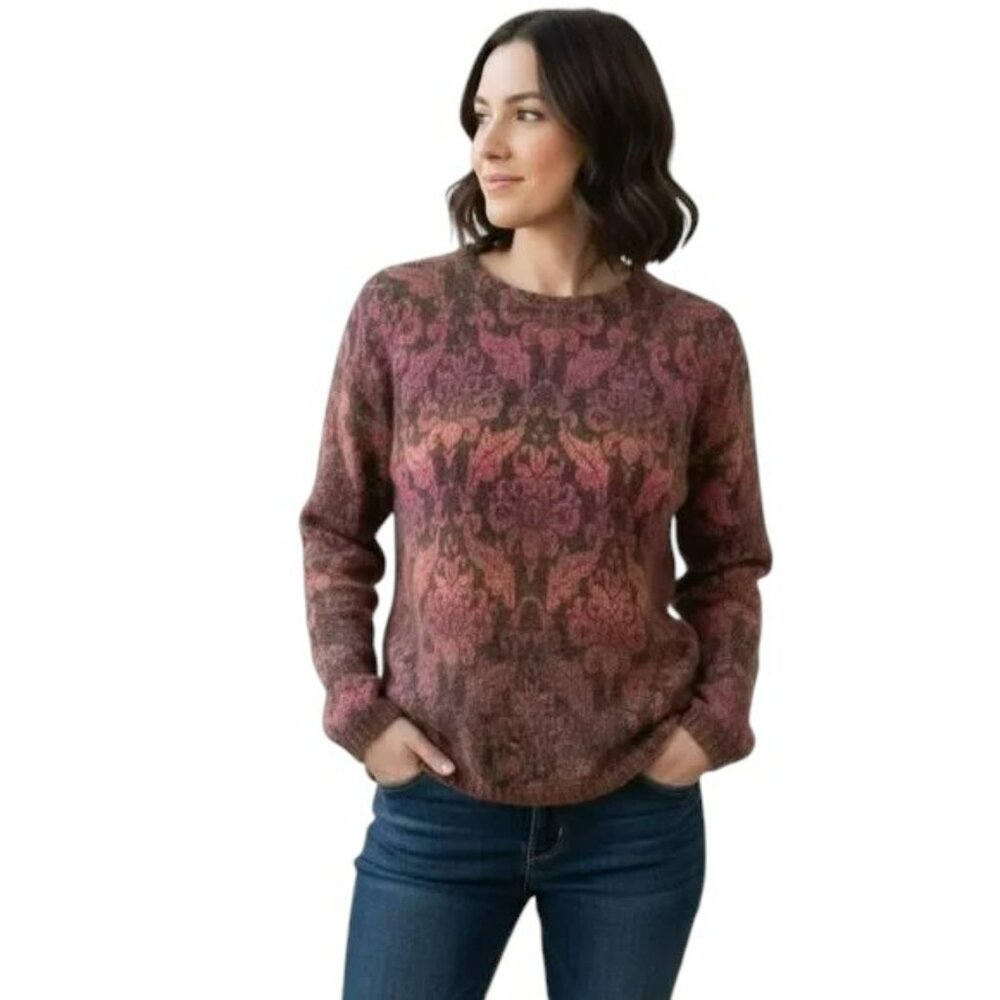 Sundance Mohair Ombre Floral Jacquard Sweater XS Fuzzy Soft Knit Boho Artisan